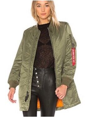 Alpha Industries MA-1 Long Flight Bomber Jacket Sage Green Sz XS